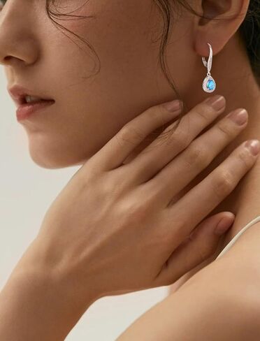 Teardrop Dangle Drop Earrings 925 Sterling Silver Halo Leverback Earring Birthstone Jewelry for Women in Kuwait