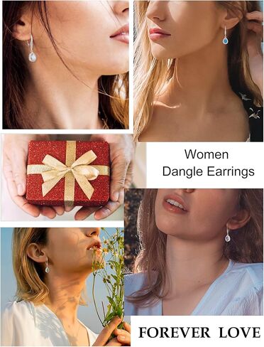 Teardrop Dangle Drop Earrings 925 Sterling Silver Halo Leverback Earring Birthstone Jewelry for Women in Kuwait