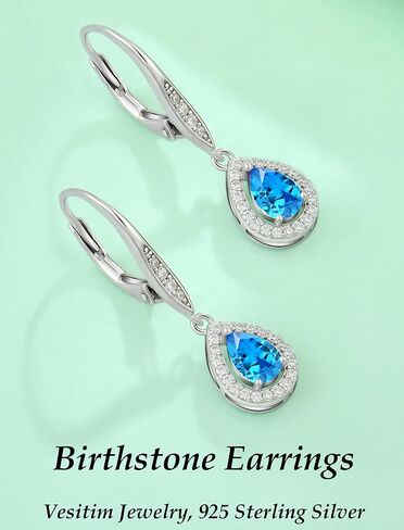 Teardrop Dangle Drop Earrings 925 Sterling Silver Halo Leverback Earring Birthstone Jewelry for Women in Kuwait