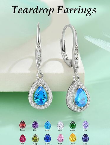 Teardrop Dangle Drop Earrings 925 Sterling Silver Halo Leverback Earring Birthstone Jewelry for Women in Kuwait