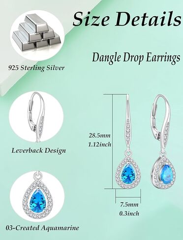 Teardrop Dangle Drop Earrings 925 Sterling Silver Halo Leverback Earring Birthstone Jewelry for Women in Kuwait