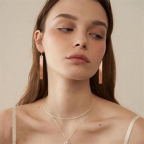أقراط متدلية من الخشب الطبيعي من الراتنج من ONLYJUMP للنساء أقراط بوهو أقراط بيان أقراط خشبية على شكل شريط هندسي in Kuwait