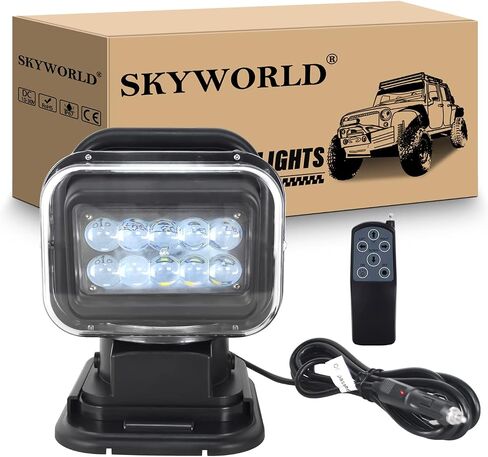 SKYWORLD 5D 50W LED Search Light, Portable Magnetic Base 360° Rotating Remote Control Led Work Light, 12V 24V Driving Lights Lamp for Car Off Road Truck 4x4 SUV ATV Protection Emergency Lighting in Kuwait