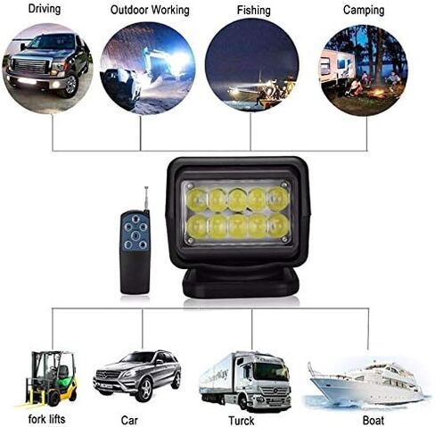 SKYWORLD 5D 50W LED Search Light, Portable Magnetic Base 360° Rotating Remote Control Led Work Light, 12V 24V Driving Lights Lamp for Car Off Road Truck 4x4 SUV ATV Protection Emergency Lighting in Kuwait