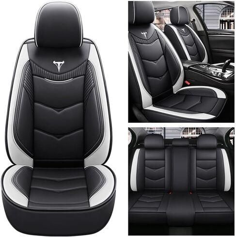 Car Seat Cover Full Set Car Seat Cover Waterproof and Anti Staining Car Seat Protector Leather Seat Cover Suitable for Most Cars' Fully Enclosed seat Covers (Black and White) in Saudi Arabia