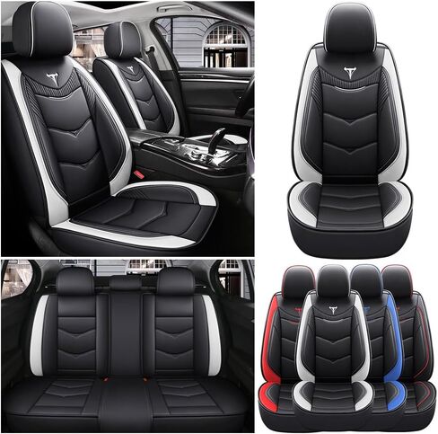 Car Seat Cover Full Set Car Seat Cover Waterproof and Anti Staining Car Seat Protector Leather Seat Cover Suitable for Most Cars' Fully Enclosed seat Covers (Black and White) in Saudi Arabia