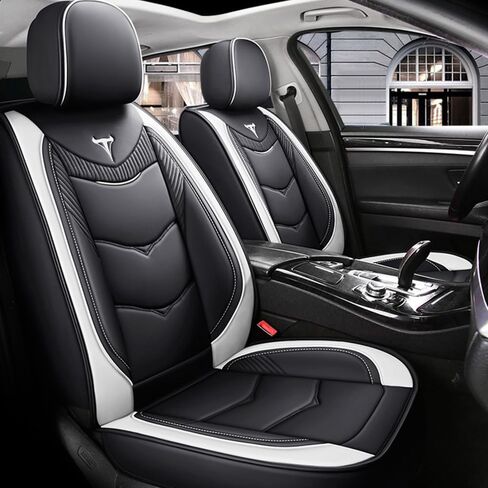 Car Seat Cover Full Set Car Seat Cover Waterproof and Anti Staining Car Seat Protector Leather Seat Cover Suitable for Most Cars' Fully Enclosed seat Covers (Black and White) in Saudi Arabia