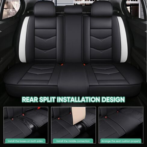 Car Seat Cover Full Set Car Seat Cover Waterproof and Anti Staining Car Seat Protector Leather Seat Cover Suitable for Most Cars' Fully Enclosed seat Covers (Black and White) in Saudi Arabia