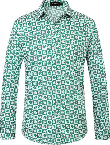 SSLR-Hawaiian-Shirts-for-Men-Dress Shirt Button Down Shirt Floral Long Sleeve in Kuwait