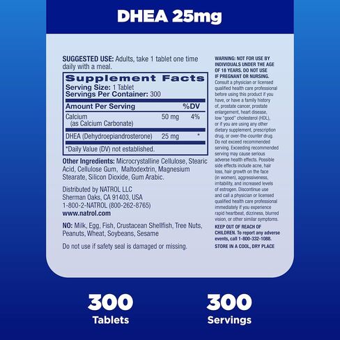 Natrol Mood & Stress DHEA 25mg With Calcium, Dietary Supplement for Balance of Certain Hormone Level and Mood Support, 300 Tablets, 300 Day Supply in Saudi Arabia