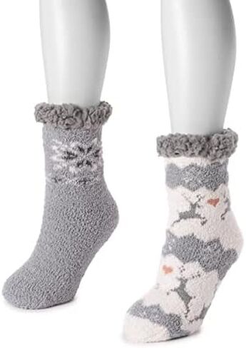 جوارب Muk Luks للسيدات، زوجان، مقاس L/XL، رمادي غزال in Kuwait