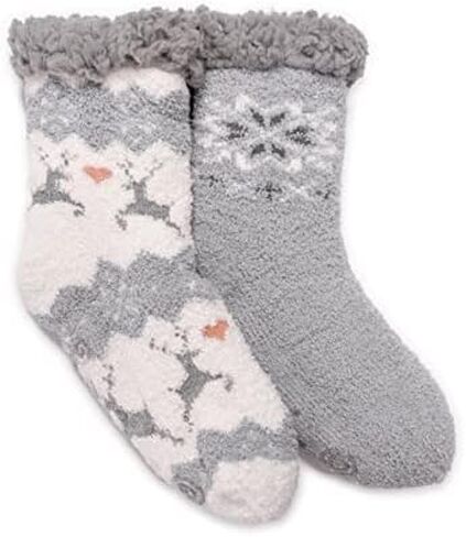 جوارب Muk Luks للسيدات، زوجان، مقاس L/XL، رمادي غزال in Kuwait