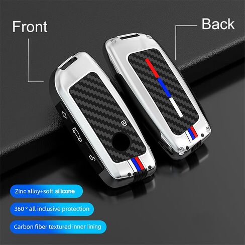 Heavy Metal Key Fob Cover, Compatible with BMW 2023~up X1 X5 X6 X7 XM IX3 IX I5 I7 740i 760i 5/7 Series etc, Zinc Alloy Fob Case with Carbon Fiber Pattern, Silver (1 Pcs) in Saudi Arabia
