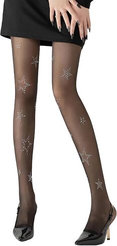 Star Tights,Star Rhinestone Print Star Tights for Women,Kawaii Y2K Black Star Tights Ideal for Parties & Goth Events,Tights with Stars for Women and Teen Girls,Cute Pantyhose in Saudi Arabia