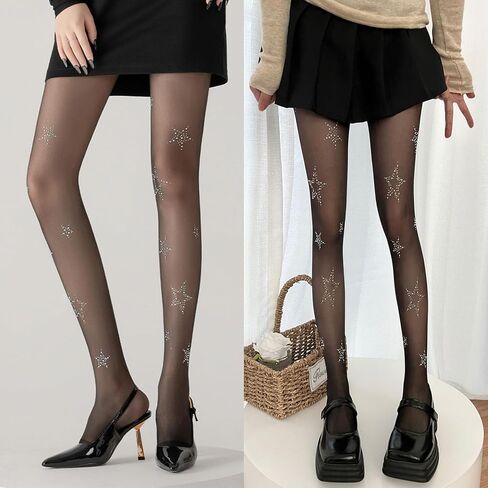 Star Tights,Star Rhinestone Print Star Tights for Women,Kawaii Y2K Black Star Tights Ideal for Parties & Goth Events,Tights with Stars for Women and Teen Girls,Cute Pantyhose in Saudi Arabia