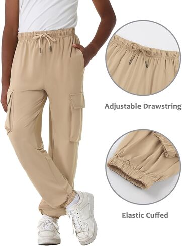 EXARUS 3 Pack Boys Cargo Joggers Pants Lightweight Drawstring Elastic Waist Quick Dry Athletic Hiking 6-14Y in Kuwait