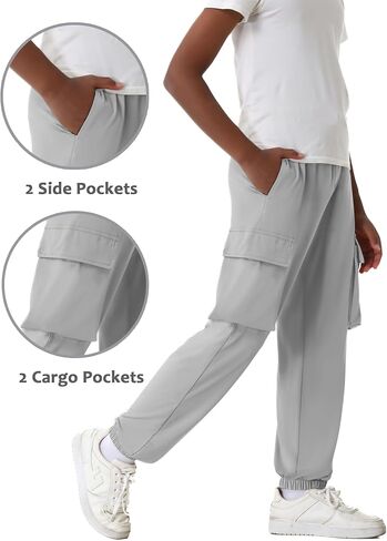 EXARUS 3 Pack Boys Cargo Joggers Pants Lightweight Drawstring Elastic Waist Quick Dry Athletic Hiking 6-14Y in Kuwait