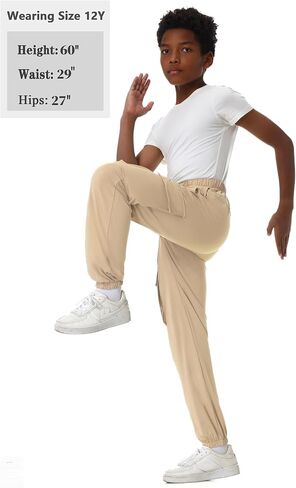 EXARUS 3 Pack Boys Cargo Joggers Pants Lightweight Drawstring Elastic Waist Quick Dry Athletic Hiking 6-14Y in Kuwait