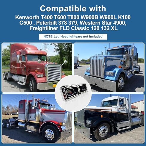 قاعدة غطاء المصباح الأمامي مع إطار مزدوج من الكروم مناسب لـ 1984-2020 Kenworth T400 T600 T800 W900 K100 C500، Peterbilt378/379، Western Star 4900، Freightliner FLD120 Classic XL in Kuwait