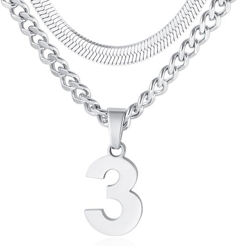 Number Necklace, Layered Necklace for Men Boys Kids, Number Necklace for Boy Athlete, 18+20 In Stainless Steels Chain for Men With Number Pendant, Basketball Football Baseball Number Necklaces for Boys in Kuwait