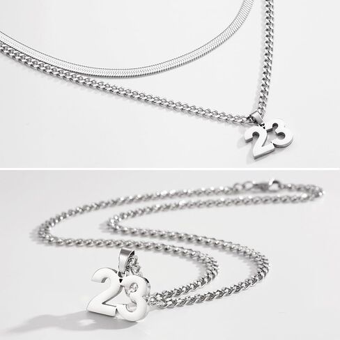 Number Necklace, Layered Necklace for Men Boys Kids, Number Necklace for Boy Athlete, 18+20 In Stainless Steels Chain for Men With Number Pendant, Basketball Football Baseball Number Necklaces for Boys in Kuwait