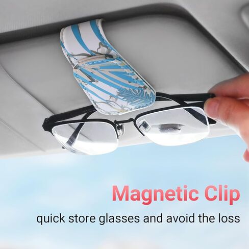 Sunglass Holder for Car Visor Sunglasses Clip Magnetic Leather Glasses Eyeglass Holder Truck Car Accessories for Woman Man -Abstract Leaf in Saudi Arabia