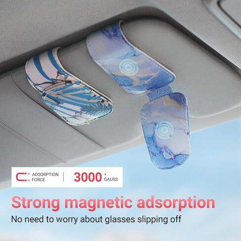 Sunglass Holder for Car Visor Sunglasses Clip Magnetic Leather Glasses Eyeglass Holder Truck Car Accessories for Woman Man -Abstract Leaf in Saudi Arabia