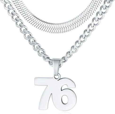 Number Necklace, Layered Necklace for Men Boys Kids, Number Necklace for Boy Athlete, 18+20 In Stainless Steels Chain for Men With Number Pendant, Basketball Football Baseball Number Necklaces for Boys in Kuwait