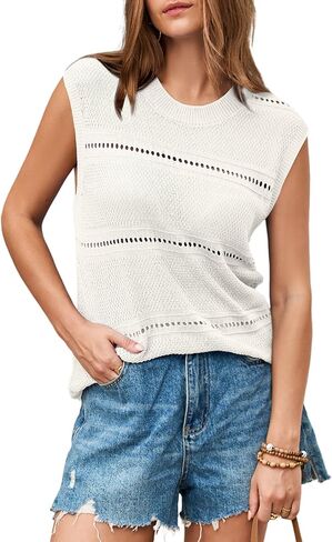 EVALESS Sexy Crochet Tank Top for Women Sweater Tank Tops 2025 Trendy Crewneck Sleeveless Summer Tops Hollow Out Knit Shirts in Saudi Arabia