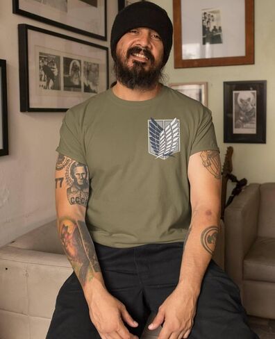 Ripple Junction Attack on Titan Men's Short Sleeve T-Shirt Front & Back Graphic Survey Corps Emblem Officially Licensed in Saudi Arabia