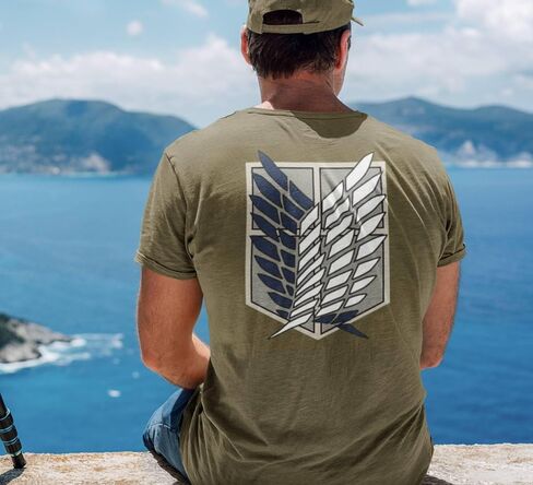 Ripple Junction Attack on Titan Men's Short Sleeve T-Shirt Front & Back Graphic Survey Corps Emblem Officially Licensed in Saudi Arabia