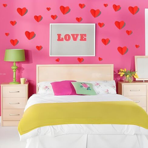 72 Pcs Valentine's Day Wall Decoration, 3D Heart Valentine Wall Stickers, Waterproof Wall Decals, for Wedding Anniversary Party Bedroom School Office Valentine's Day Decorations (Red) in Kuwait