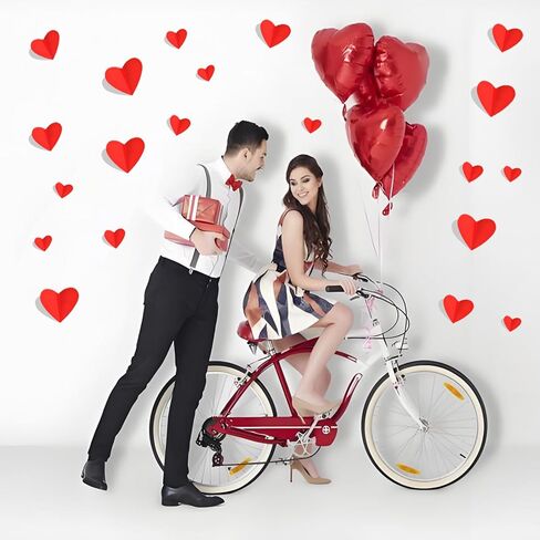 72 Pcs Valentine's Day Wall Decoration, 3D Heart Valentine Wall Stickers, Waterproof Wall Decals, for Wedding Anniversary Party Bedroom School Office Valentine's Day Decorations (Red) in Kuwait