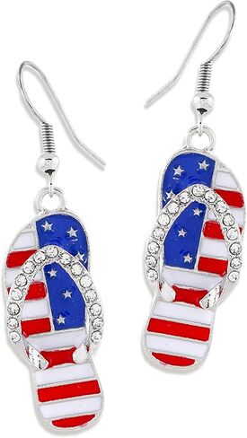Sonateomber 4th of July Accessories USA Earrings for Women Long Red White Blue Beaded Rhinestone Seed Bead American Flag Patriotic Drop Dangle Independence Memorial Day Holiday Jewelry in Saudi Arabia