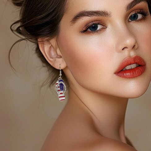 Sonateomber 4th of July Accessories USA Earrings for Women Long Red White Blue Beaded Rhinestone Seed Bead American Flag Patriotic Drop Dangle Independence Memorial Day Holiday Jewelry in Saudi Arabia