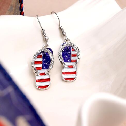 Sonateomber 4th of July Accessories USA Earrings for Women Long Red White Blue Beaded Rhinestone Seed Bead American Flag Patriotic Drop Dangle Independence Memorial Day Holiday Jewelry in Saudi Arabia
