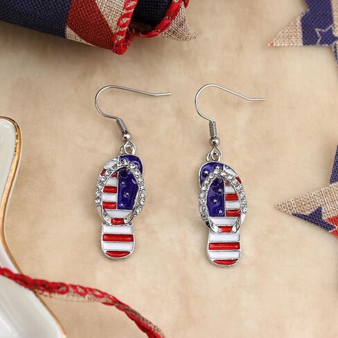 Sonateomber 4th of July Accessories USA Earrings for Women Long Red White Blue Beaded Rhinestone Seed Bead American Flag Patriotic Drop Dangle Independence Memorial Day Holiday Jewelry in Saudi Arabia