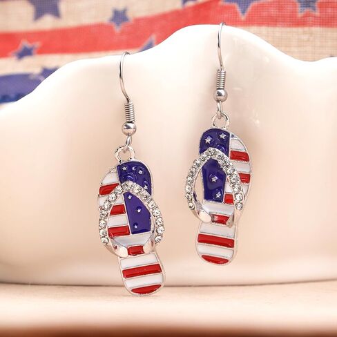 Sonateomber 4th of July Accessories USA Earrings for Women Long Red White Blue Beaded Rhinestone Seed Bead American Flag Patriotic Drop Dangle Independence Memorial Day Holiday Jewelry in Saudi Arabia