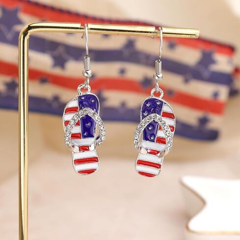 Sonateomber 4th of July Accessories USA Earrings for Women Long Red White Blue Beaded Rhinestone Seed Bead American Flag Patriotic Drop Dangle Independence Memorial Day Holiday Jewelry in Saudi Arabia