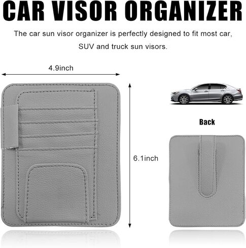 Car Sun Visor Organizer, Waterproof Leather Car Sun Visor Storage Clip, Multifunctional Vehicle Sun Visor Folder with Sunglasses Clip, Universal Interior Car Accessories (Red) in Kuwait