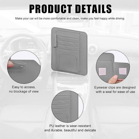 Car Sun Visor Organizer, Waterproof Leather Car Sun Visor Storage Clip, Multifunctional Vehicle Sun Visor Folder with Sunglasses Clip, Universal Interior Car Accessories (Red) in Kuwait