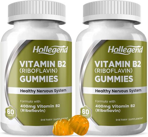 Vitamin B2 Gummies Riboflavin 400mg, B2 Vitamin Chewable Supplement for Migraine Relief, Vegan, Non GMO, Orange Flavor, 60 Count in Saudi Arabia