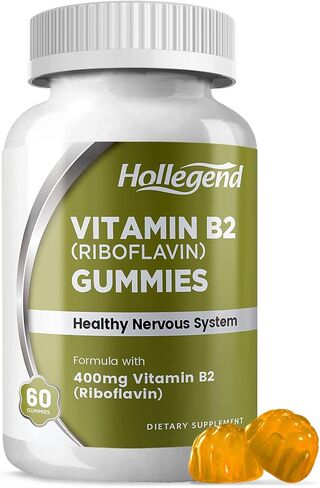 Vitamin B2 Gummies Riboflavin 400mg, B2 Vitamin Chewable Supplement for Migraine Relief, Vegan, Non GMO, Orange Flavor, 60 Count in Saudi Arabia