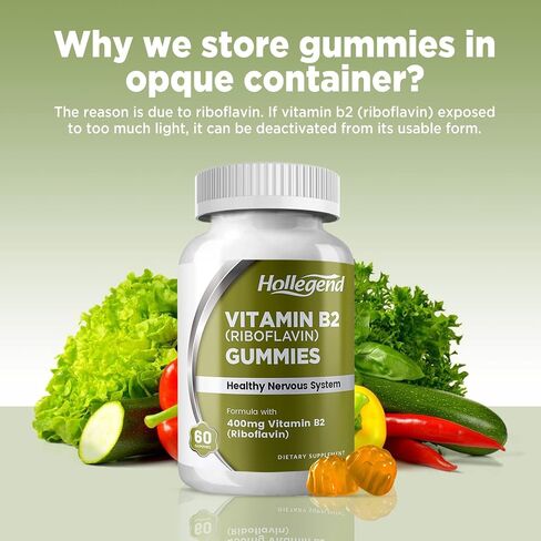 Vitamin B2 Gummies Riboflavin 400mg, B2 Vitamin Chewable Supplement for Migraine Relief, Vegan, Non GMO, Orange Flavor, 60 Count in Saudi Arabia
