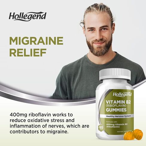 Vitamin B2 Gummies Riboflavin 400mg, B2 Vitamin Chewable Supplement for Migraine Relief, Vegan, Non GMO, Orange Flavor, 60 Count in Saudi Arabia
