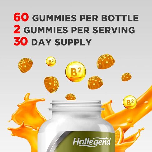 Vitamin B2 Gummies Riboflavin 400mg, B2 Vitamin Chewable Supplement for Migraine Relief, Vegan, Non GMO, Orange Flavor, 60 Count in Saudi Arabia