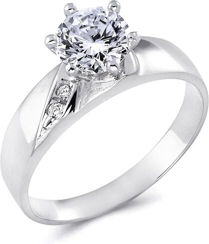 14k White Gold Solid Engagement Ring and Wedding Band 2 Piece Set - Size 7.5 in Saudi Arabia
