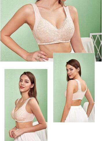 No Underwire Lace Bras for Women Sponge Cup Front Closure Bras for Seniors Plus Size Full Coverage Bras No Wire Bras in Saudi Arabia