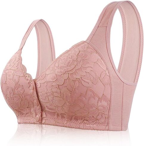 No Underwire Lace Bras for Women Sponge Cup Front Closure Bras for Seniors Plus Size Full Coverage Bras No Wire Bras in Saudi Arabia