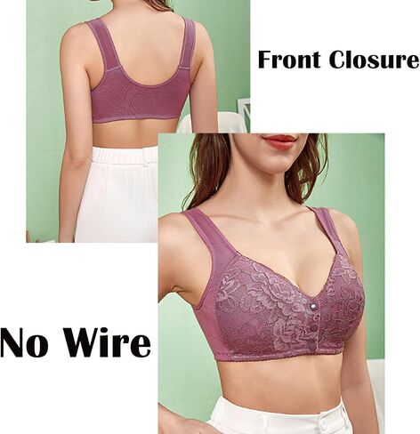 No Underwire Lace Bras for Women Sponge Cup Front Closure Bras for Seniors Plus Size Full Coverage Bras No Wire Bras in Saudi Arabia